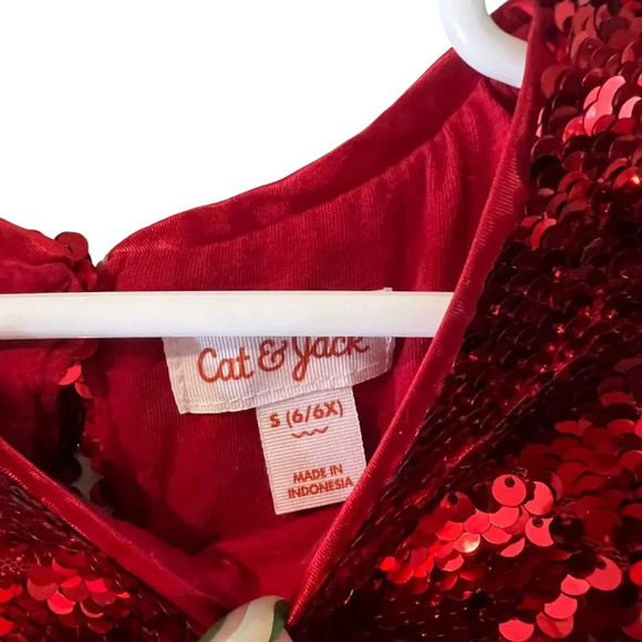 Cat & Jack Christmas Holiday Sequin Girls Dress Small 6 Sleeveless Red Gold - Picture 6 of 6